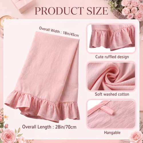 2 Pcs Light Pink Kitchen Towels Retro Towels Cotton Ruffled (Light Pink / Retro)