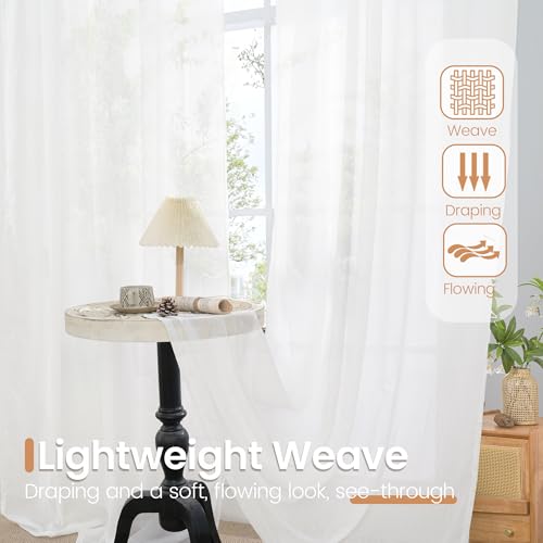 White Semi Sheer Linen Curtains 63 Inch Length for Bedroom 2 Panels Set (White / 52"W x 63"L (Pack of 2))
