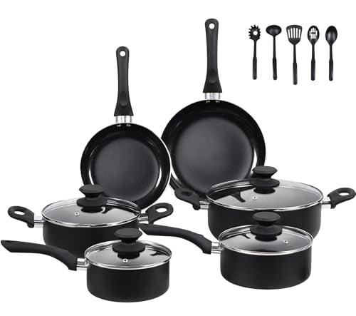 Black Ceramic Pots and Pans Set (15 pcs Black Pot Set)