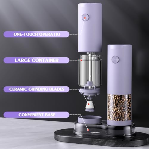 Salt and Pepper Grinder Set Gifts for Women Automatic Battery Purple Pepper Mill Shakers Kitchen Accessories Cooking for Mom (Purple)