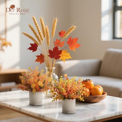 3 Pack Fake Plants Warm Orange Faux Plants for Fall Table Decor (Orange)