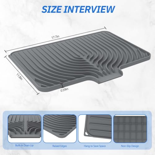 Silicone Dish Drying Mat with Built (18x11.8 / Gray)