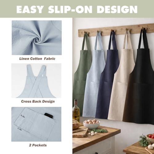 Apron for Women with Pocket Cotton Linen (Grey / Medium)