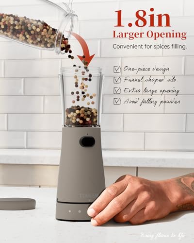 Electric Salt and Pepper Grinder Set with Storage Base (Light Gray)