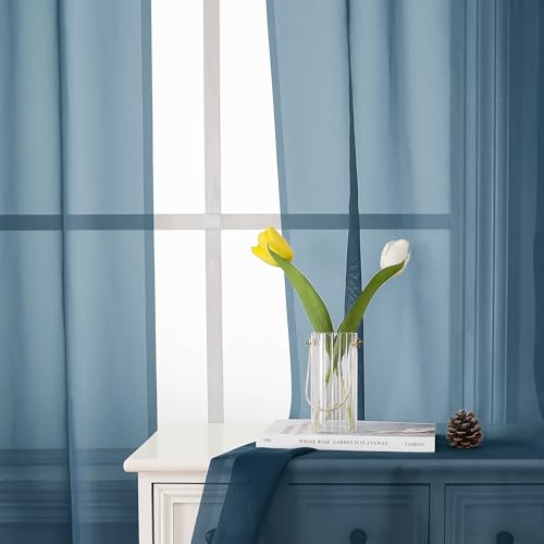 Dusty Blue Sheer Curtains 84 Inches Long 2 Panels (Dusty Blue / 40"W x 84"L (Pack of 2))