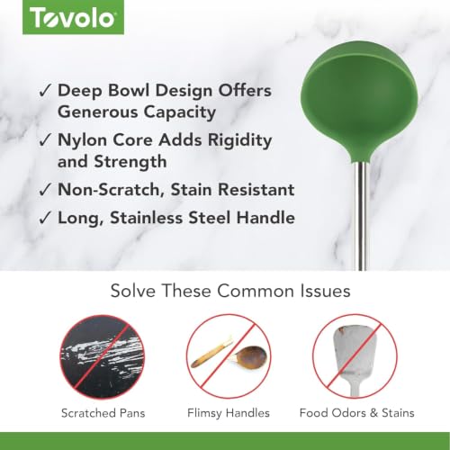 Silicone Ladle With Stainless Steel Handle Deep Soup Ladle for Cooking Canning Serving Soup Punch Stew Sauce (Pesto)