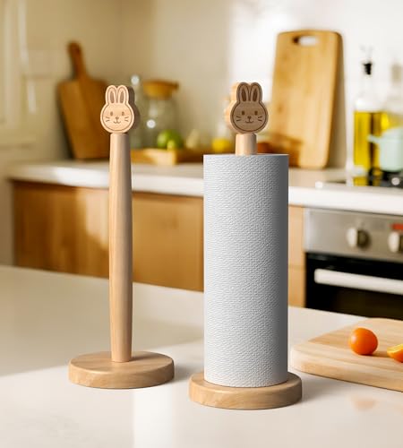 Cute Wooden Paper Towel Holder Countertop (Rabbit / Standard)