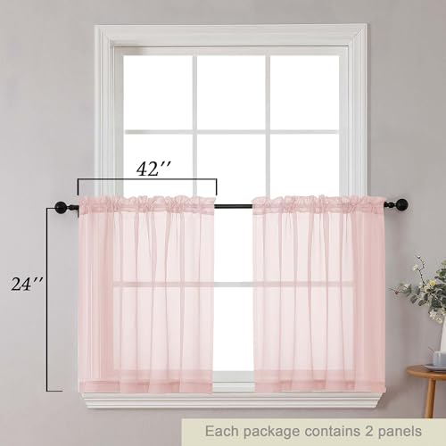Kitchen Curtains 24 Inch Length Tier 2 Pieces (Blush / 42"W x 24"L (Pack of 2))