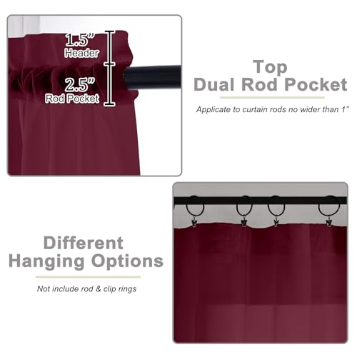 Burgundy Sheer Curtains for Bedroom Living Room 96 Inches Long 2 Panels (Burgundy / 42"W x 96"L (Pack of 2))