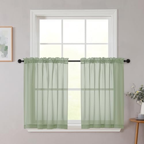Sage Green Kitchen Curtains 30 Inch Length Tier 2 PCS (Sage Green / 42"W x 30"L (Pack of 2))