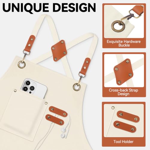 Chef Aprons for Men Women with 4 Pockets (Beige)