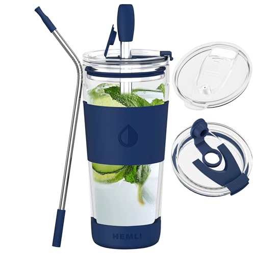 19 oz. Double Wall Glass Coffee Tumbler (Dark Blue)
