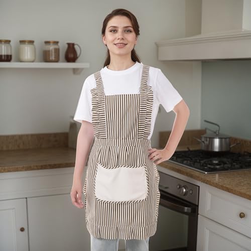 Cute Cotton Apron for Women (Medium / Brown)