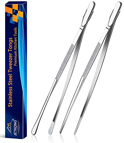 2 Pcs 12 Inch Kitchen Tweezers Fine Tweezer Tongs (12+12 Inch / Silver)