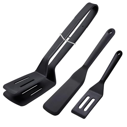 3 Pack Silicone Slotted Spatula Set BBQ Clamp for Grilling (3 Pack Black)