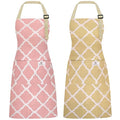 2 Pieces Aprons for Women with Pockets (Pink/Yellow)