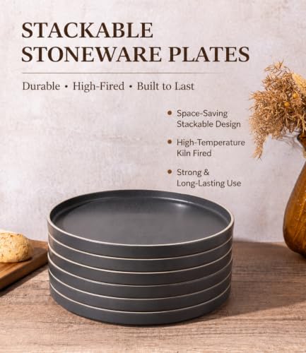 Ceramic Dinner Plates Set of 6 (Dusted White-Off White Rim / 10.25Inch-6pcs)
