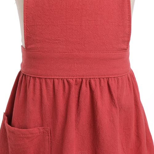 Play House Toddler Apron Cotton Linen Apron Housewarming Gift Mother's day Cute Aprons For Kids Cross Back Aprons For Girls Baking Pottery Pinafore Art Apron Red Kids 3 (Red Kids / 3-6 Years)