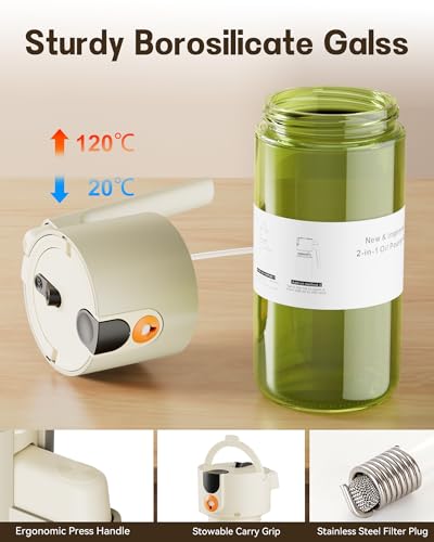 Olive Oil Sprayer & Dispenser Bottle for Cooking 17oz Dark Glass Oil Mister (Green Bottle-White Gap)