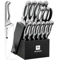 Kitchen Knife Set with Block and Sharpener German Steel 15 Piece (Sliver)