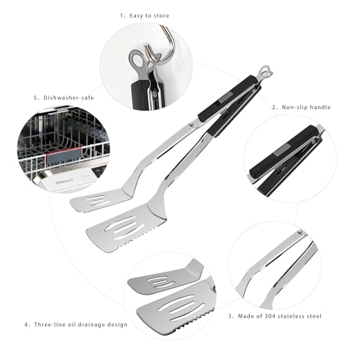 13.5 inch Stainless Steel Tongs for Cooking (13.5 Inch / Black)