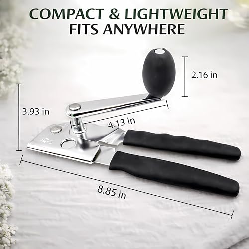 Heavy Duty Manual Can Opener for Seniors & Adults with Magnetic Lid Lifter (Black)