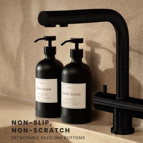 Hand and Dish Soap Dispenser for Kitchen and Bathroom (Matte Black Bottle / Black Pump)