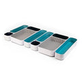 Metal Drawer Organizer Tray Set (Peacock, Blue, Navy, Stripes / 10 Pack)