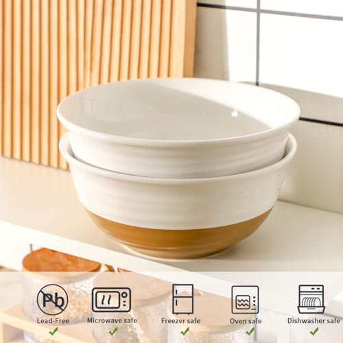 Large Ceramic Serving Bowls Set of 2 (White / 65 oz)