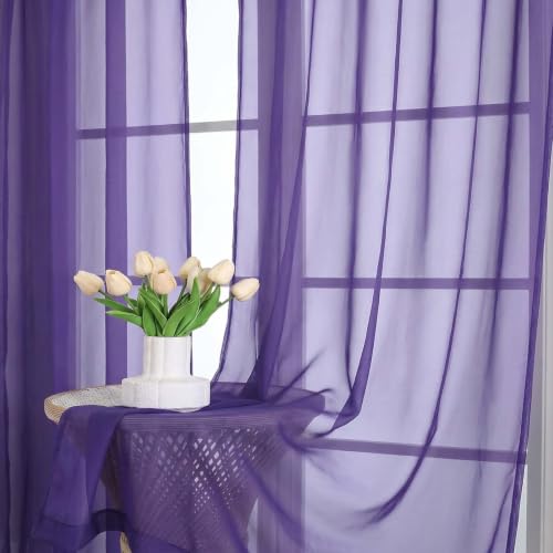 Purple Sheer Curtains 72 Inches Long 2 Panels Set (Purple / 59"W x 72"L (Pack of 2))