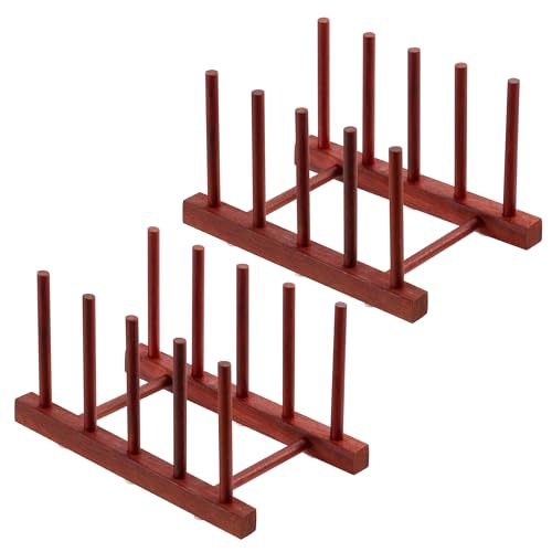 2 Packs Rosewood Wooden Dish Drying Rack Plate Organizer for Cabinet (Rosewood 4 Slots 2pcs)