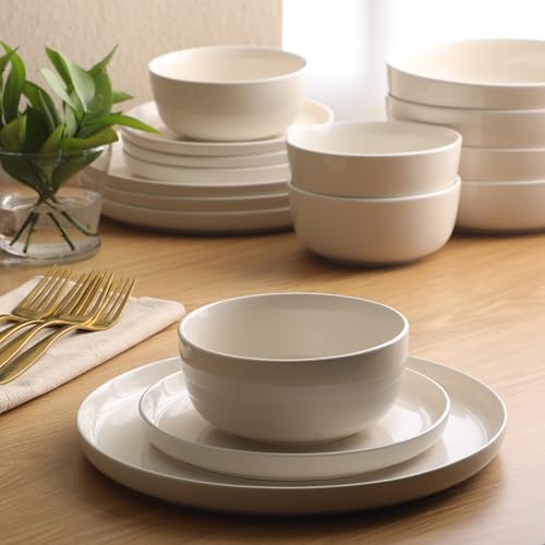 Serenity 16 Piece Modern Porcelain Dinnerware Set for 4 (Linen White (Serenity) / Service for 4 (16pcs))
