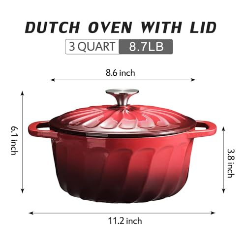Enameled Cast Iron Dutch Oven Pot with Lid (Red / 3 QT)