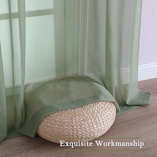 Sage Green Sheer Curtains 108 Inches Long 2 Panels (Sage Green / 59"W x 108"L (Pack of 2))