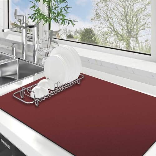 Dish Drying Mat Absorbent Dish Drying Mats for Kitchen Counter 18"x 28" (Classic Red / 28" x 18")