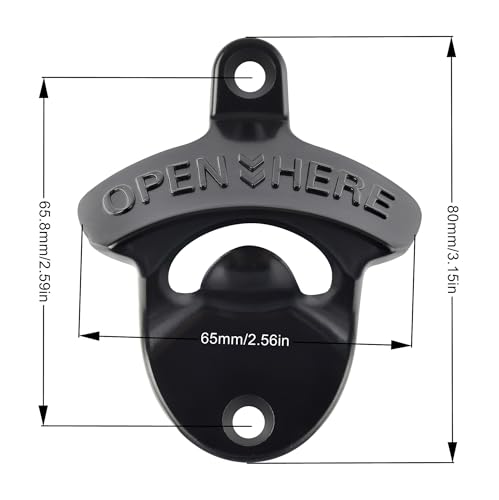 Black Stainless Beer Bottle Cap Opener Wall Mounted OPEN HERE (Black)