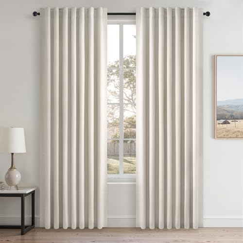 80 Inch Long Linen Blackout Curtains 2 Panels Set for Bedroom Back Tab Rod Pocket Pleated Boho Farmhouse Room Darkening Curtains for Sliding Glass Door (Birch / 52"W x 80"L (Pack of 2))