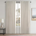 80 Inch Long Linen Blackout Curtains 2 Panels Set for Bedroom Back Tab Rod Pocket Pleated Boho Farmhouse Room Darkening Curtains for Sliding Glass Door (Birch / 52"W x 80"L (Pack of 2))