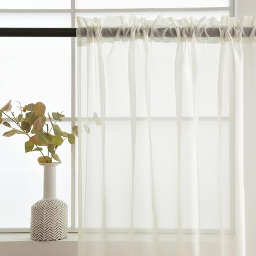 Ivory Sheer Curtains 4 Panels Rod Pocket Semi (Ivory / 52"W x 96"L (Pack of 4))