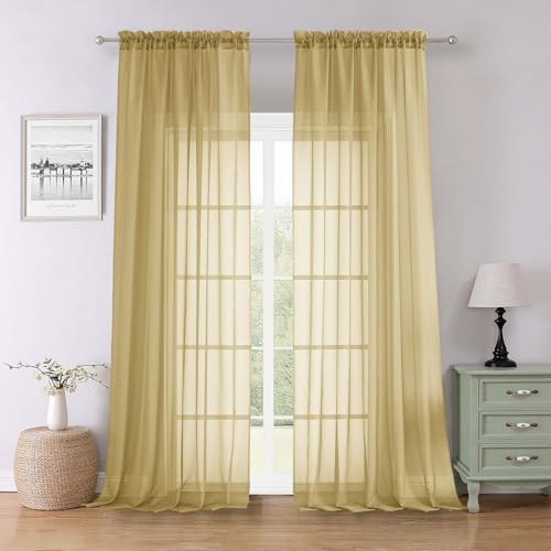 Gold Sheer Curtains 96 Inches Long 2 Panels Set (Gold / 59"W x 96"L (Pack of 2))