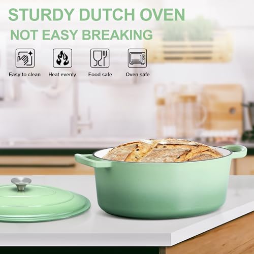 7QT Oval Dutch Oven Pot with Lid (7 QT-Oval / Pistachio Green)