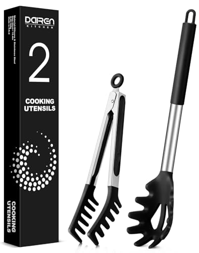 Silicone Spaghetti Spoon and Pasta Tong (Black)