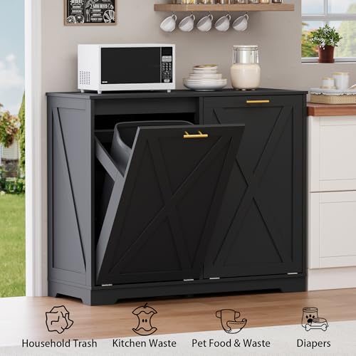 Double Tilt Out Trash Can Cabinet (Black / 37"L x 14.3"D x 30.5"H)
