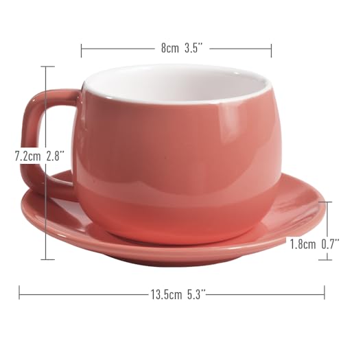 Porcelain Coffee Cup with Saucer 270ml (Pink)