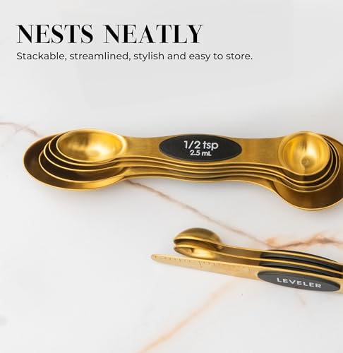 Magnetic Measuring Spoons Set (Classic / Black & Brass Gold)