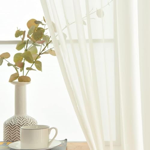 Ivory Sheer Curtains 4 Panels Rod Pocket Semi (Ivory / 52"W x 96"L (Pack of 4))