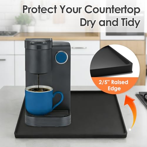 Silicone Coffee Maker Mat with Lip for Countertops (Black / 18.9'' x 11.8'')