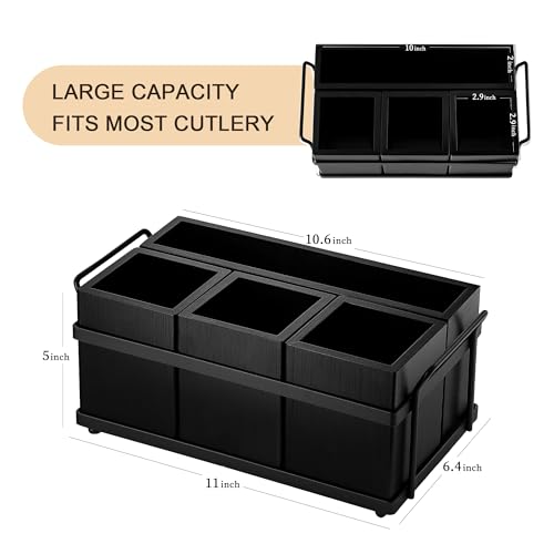 Silverware Caddy Black Wood Silverware Holder Paper Plate Dispenser (Black)