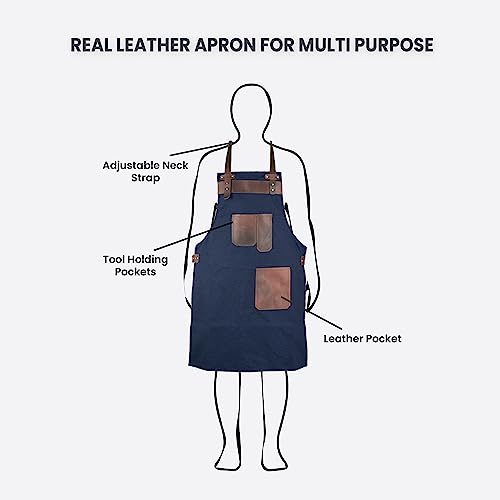 Full Grain Leather & Canvas Apron (Blue 2)