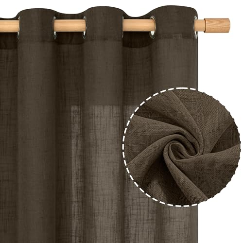 Dark Brown Linen Curtains 48 Inch Length for Bedroom 2 Panels (34"W x 48"L (Pack of 2) / Dark Brown)